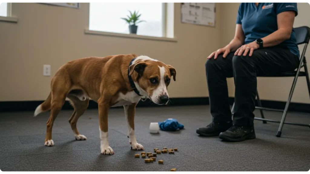 Cão resgatado em sessão especializada - casos especiais requerem abordagem única