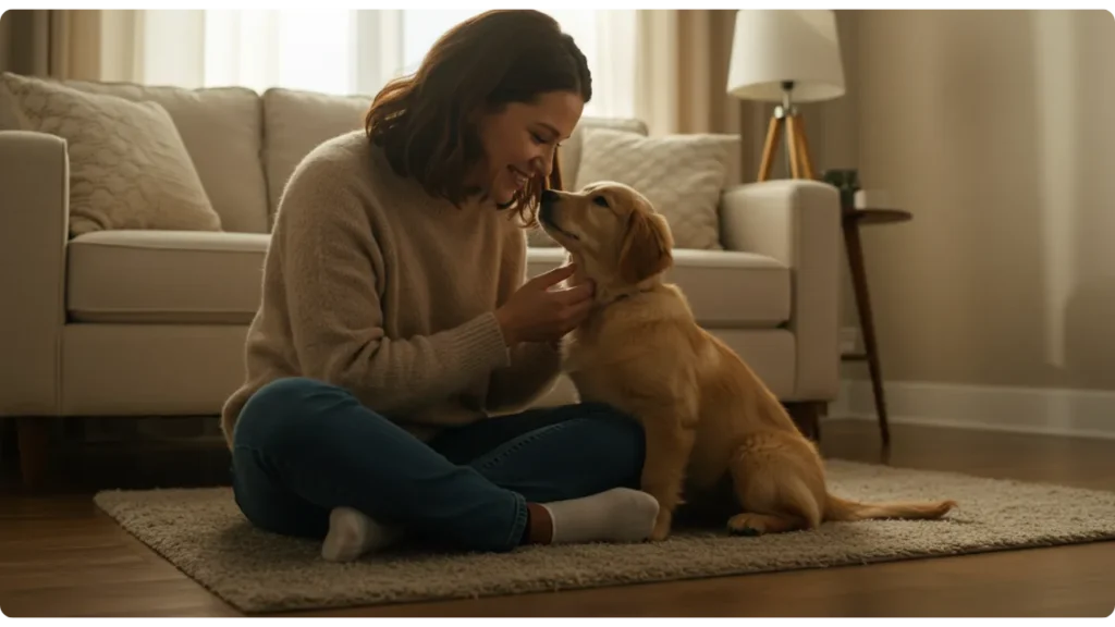 Momento de conexão entre tutor e filhote - vínculo emocional nos primeiros cuidados