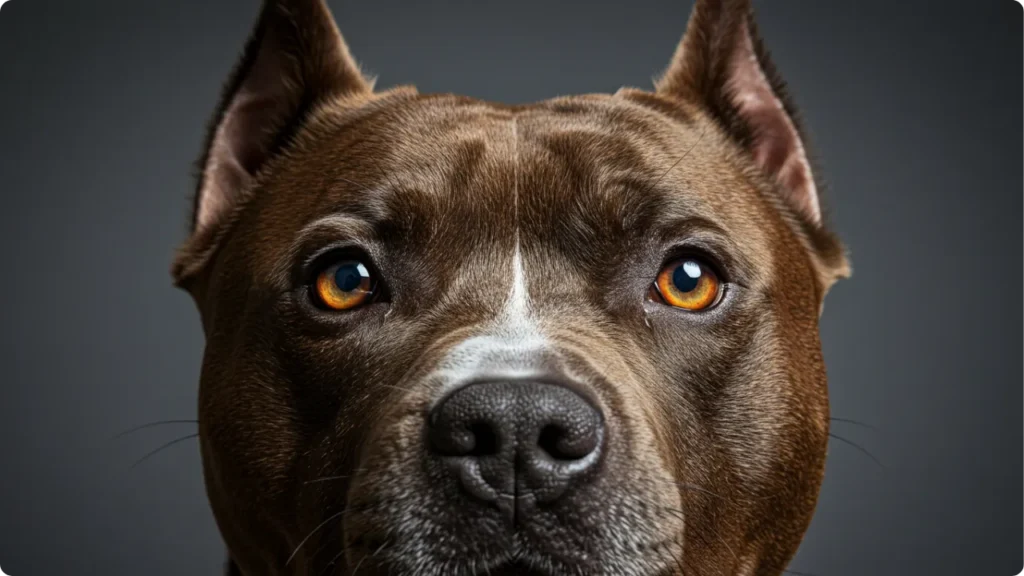 Close-up mostrando inteligência característica do Pitbull
