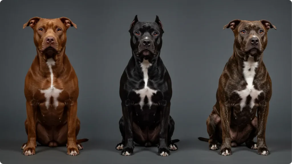 Diferentes variações e cores de Pitbulls