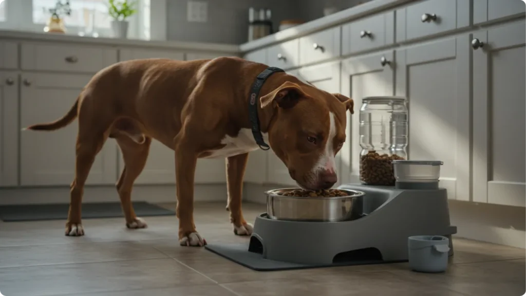 Pitbull se alimentando com ração de qualidade