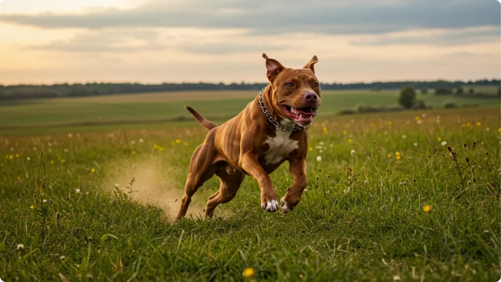 Pitbull demonstrando athleticismo em exercício ao ar livre