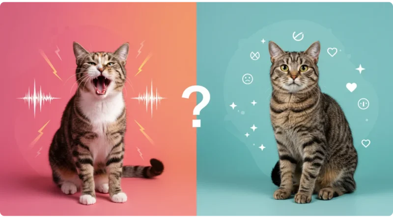 Comparação visual - quando gato entra no cio vs gata castrada