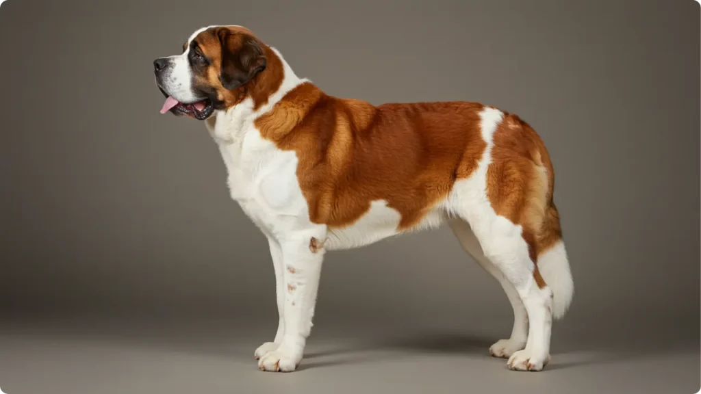 Cachorro São Bernardo adulto mostrando proporções impressionantes da raça