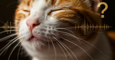 Close-up de gato ronronando com ondas sonoras - porque gato ronrona