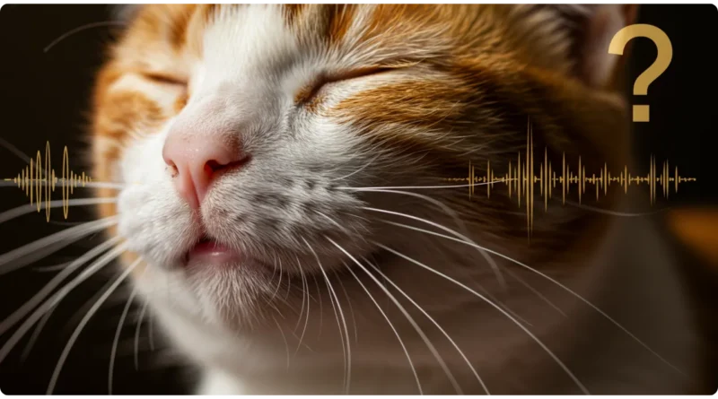 Close-up de gato ronronando com ondas sonoras - porque gato ronrona