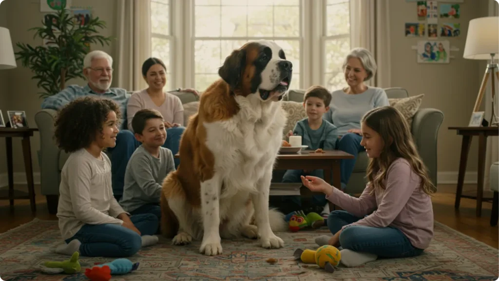 Cachorro São Bernardo como centro amoroso da família