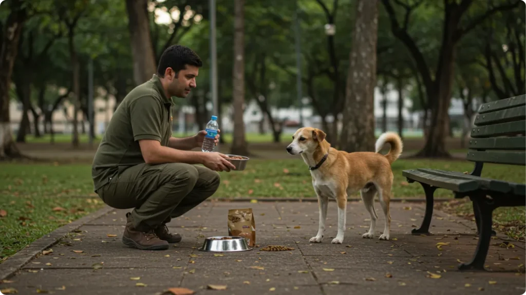 Abordagem segura para resgate de cachorro de rua