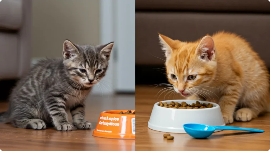 Comparação entre gatinho saudável e com problemas digestivos