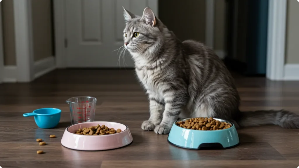 Gato de um ano fazendo transição para ração de adulto