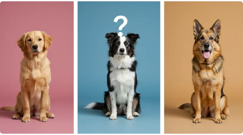 Três cães de idades diferentes em posição de treino - qual a idade ideal para adestrar thumbnail