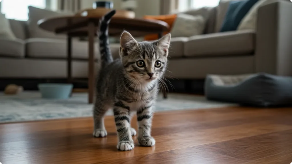 Filhote de gato explorando novo lar - como cuidar filhote de gato nos primeiros dias
