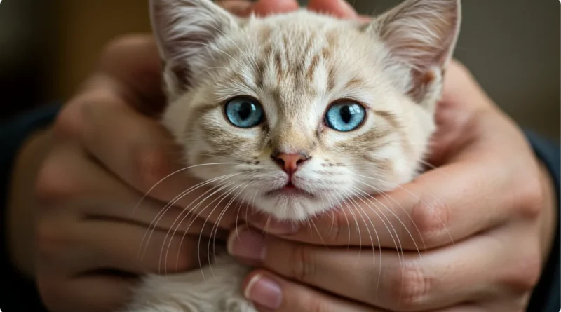 Filhote de gato sendo cuidado com amor - como cuidar thumbnail